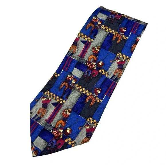 Ermenegildo Zegna Other - ERMENEGILDO ZEGNA Blue Multicolor Golf Print 100% Silk Neck Tie Italy 59"-3.5"
